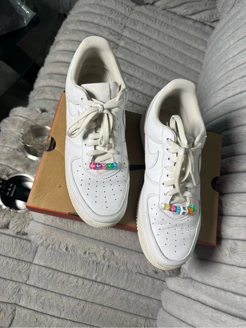 Nike White Leather Sneaker with Multicolor LOVE Bead Accent